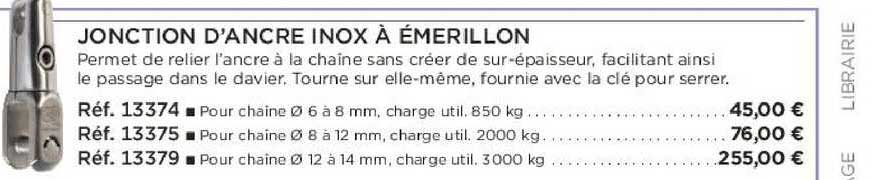 jonction d'ancre inox à émerillon