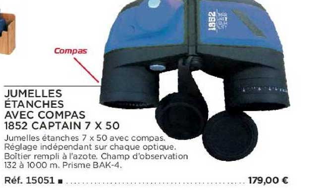 jumelles étanches avec compas 1852 captain 7 x 50