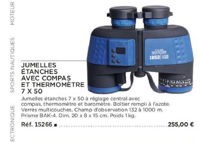 jumelles étanches avec compas et thermomètre 7 x 50