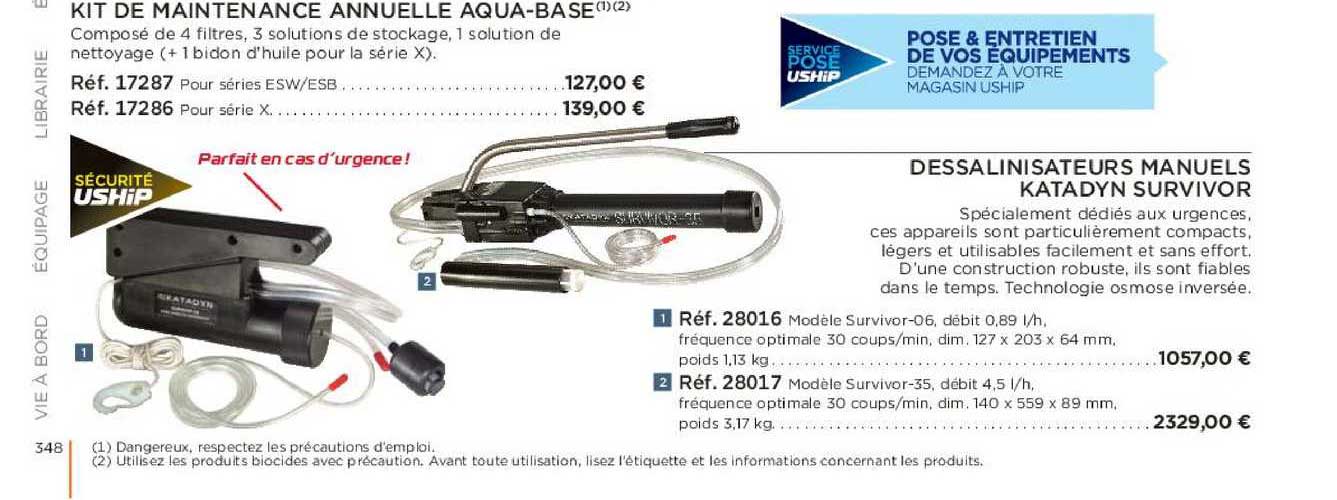 Kit De Maintenance Annuelle Aqua-base Dessalinisateurs Manuels Katadyn Survivor
