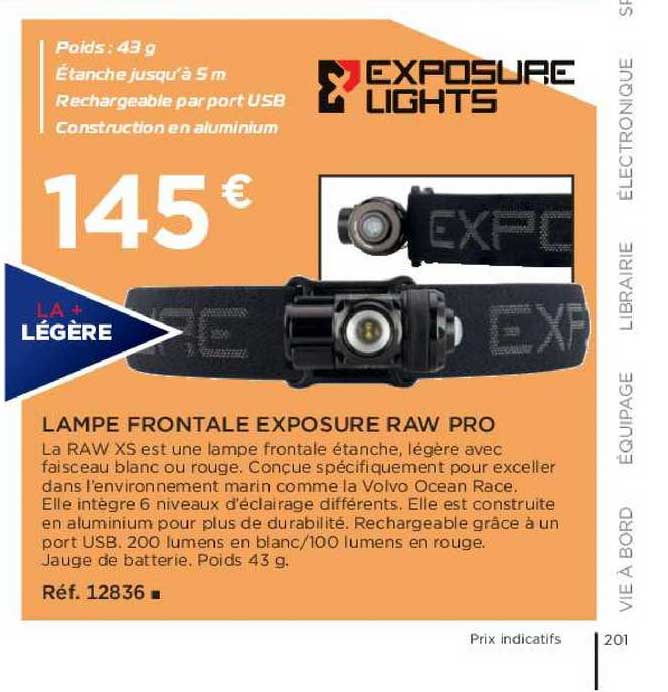 lampe frontale exposure raw pro