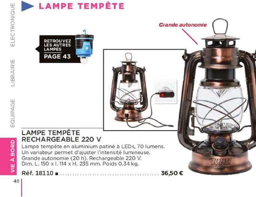lampe tempête rechargeable 220 v