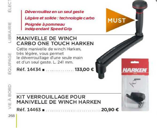 manivelle de winch carbo one touch harken kit verrouillage pour manivelle de winch harken