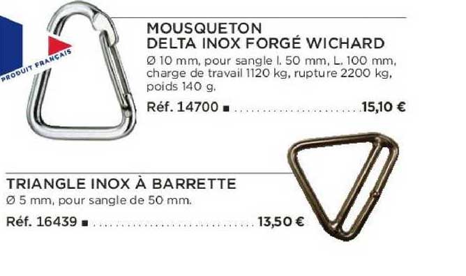 mousqueton delta inox forgé wichard triangle inox à barrette