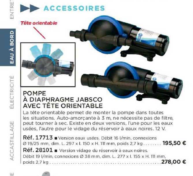 pompe à diaphragme jabsco avec tête orientable