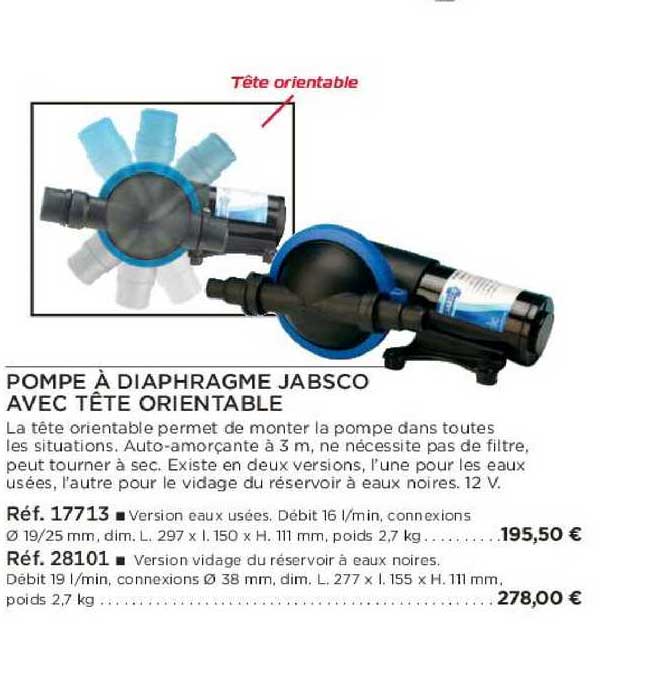 pompe à diaphragme jabsco avec tête orientable