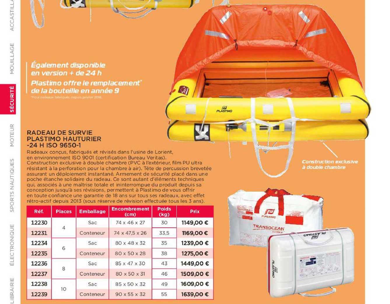 radeau de survie plastimo hauturier -24 h iso 9650-1