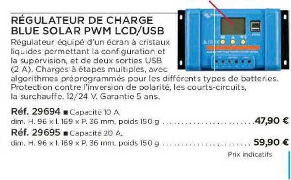 régulateur de charge blue solar pwm lcd usb