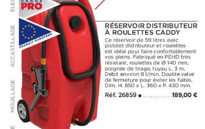 réservoir distributeur à roulettes caddy