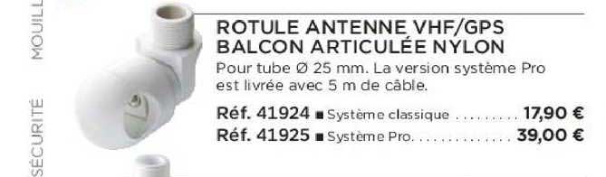 rotule antenne vhf gps balcon articulée nylon