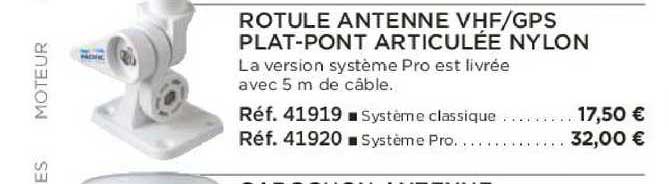 Rotule Antenne Vhf Gps Plat-pont Articulée Nylon