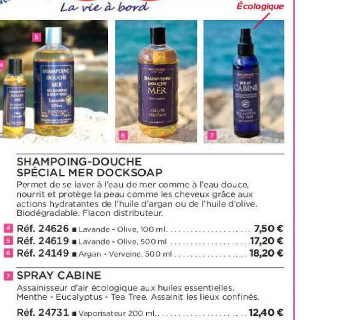 shampoing-douche spécial mer docksoap spray cabine