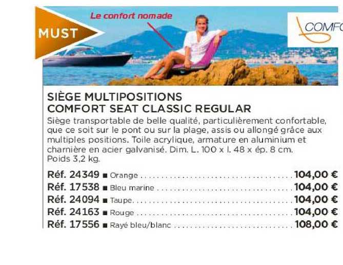 siège multipositions comfort seat classic regular