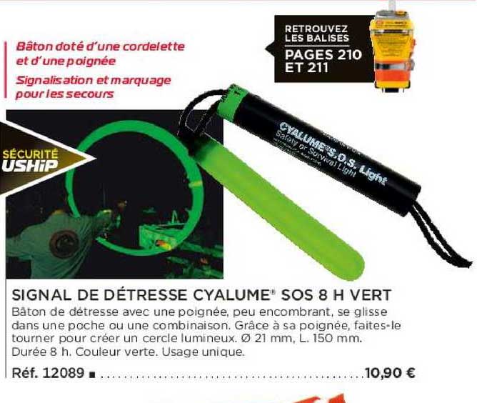 signal de détresse cyalume sos 8 h vert