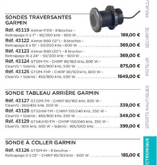 sondes traversantes garmin sonde tableau arrière garmin sonde à coller garmin