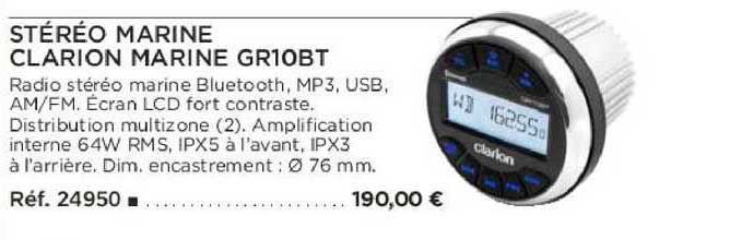 stéréo marine clarion marine gr10bt