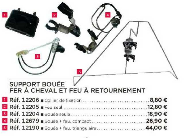 support bouée fer à cheval et feu à retournement