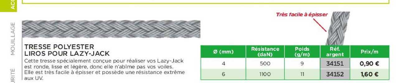 tresse polyester liros pour lazy-jack