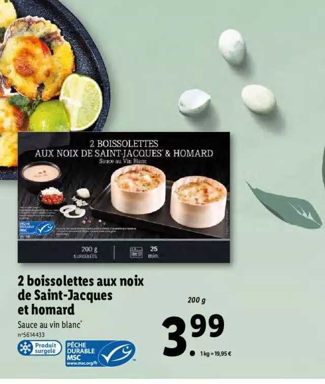 2 boissolettes aux noix de saint-jacques et homard