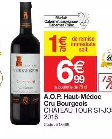 a.o.p. haut-médoc cru bourgeois château tour st-joseph 2016