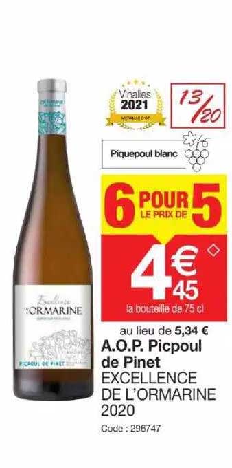 a.o.p. picpoul de pinet excellence de l'ormarine 2020