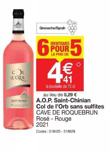 a.o.p. saint-chinian col de l'orb sans sulfites cave de roquebrun 2021
