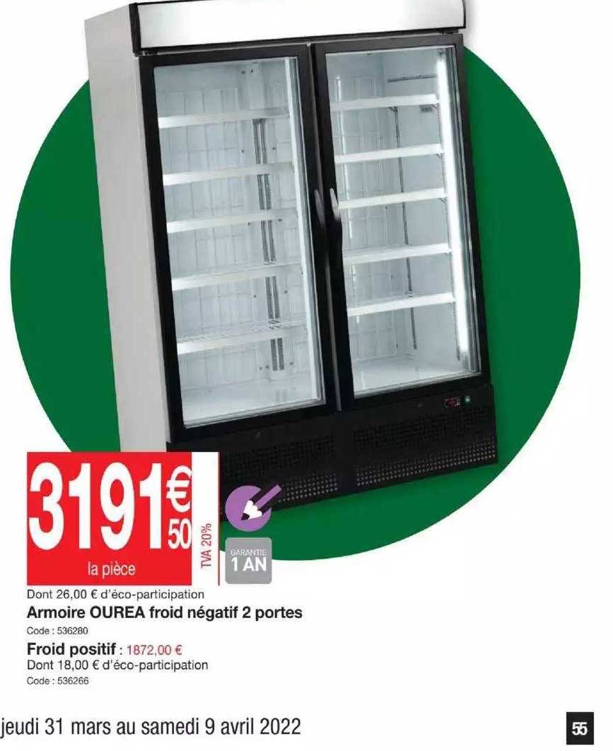 armoire ourea froid négatif 2 portes, froid positif