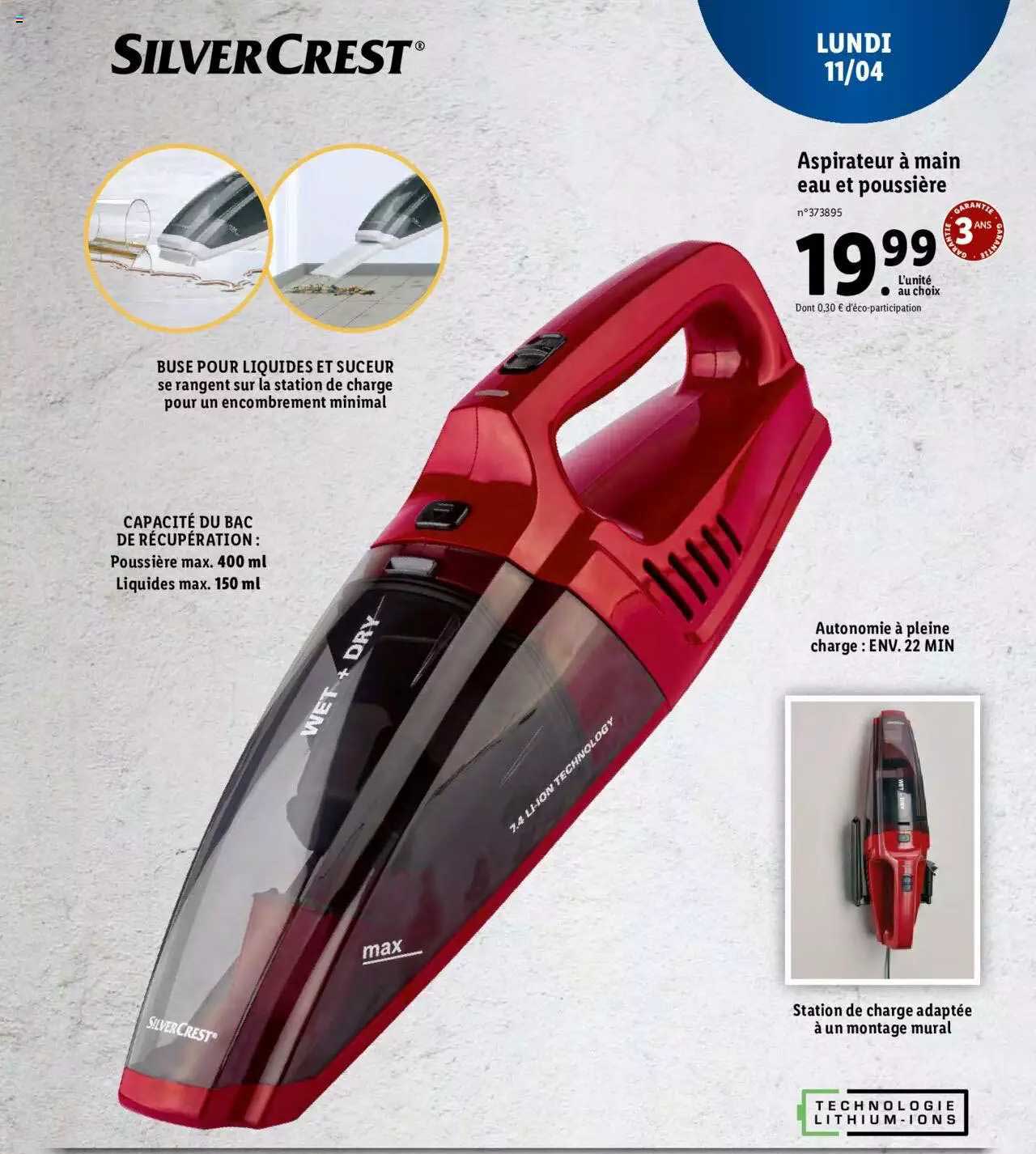 aspirateur à main eau et poussière silver crest