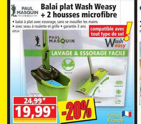 Balai Plat Wash Weasy + 2 Housses Microfibre Paul Masquin