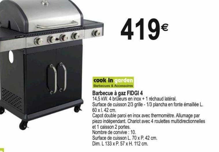 barbecue à gaz fidgi 4 cook'in garden