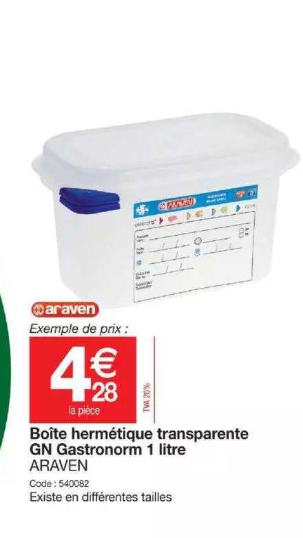 boîte hermétique transparente gn gastronorm 1 litre araven