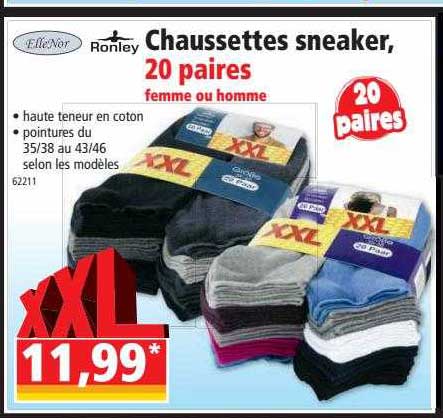 chaussettes sneaker, 20 paires femme ou homme elleNor, ronley