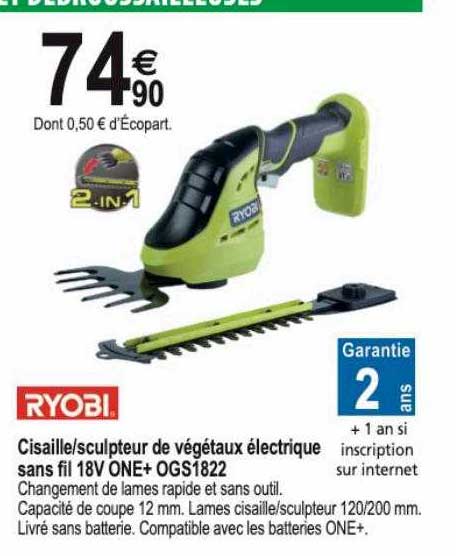 Cisaille-sculpteur De Végétaux électrique Sans Fil 18v One+ Ogs1822 Ryobi