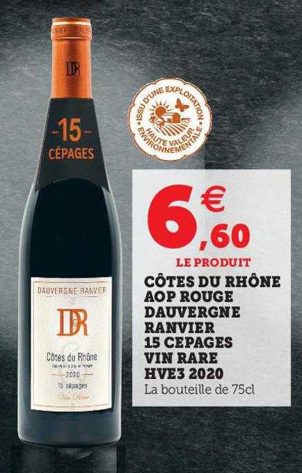 côtes du rhône aop rouge dauvergne ranvier 15 cépages vin rare hve3 2020