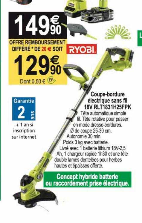 coupe-bordure électrique sans fil 18v rlt1831h25fpk ryobi