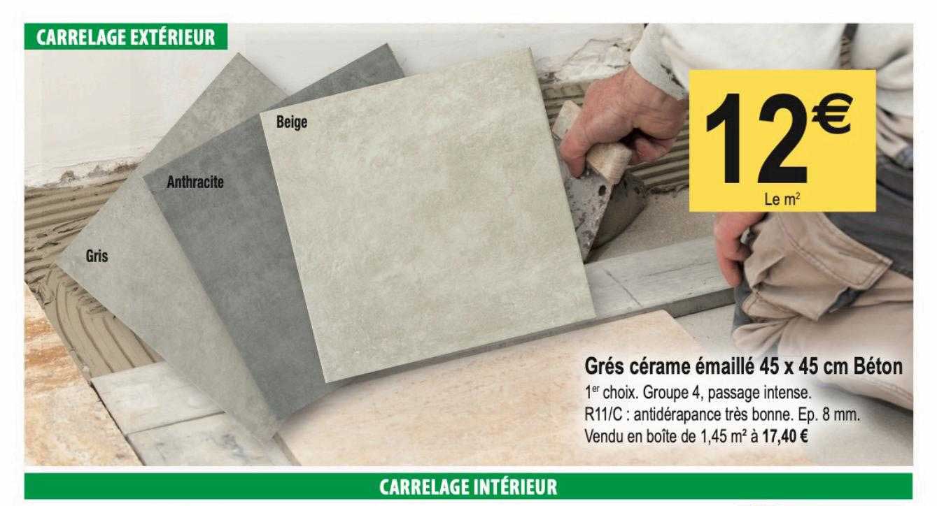 grés cérame émaillé 45 x 45 cm béton