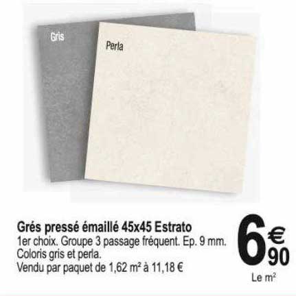 grés pressé émaillé 45 x 45 estrato