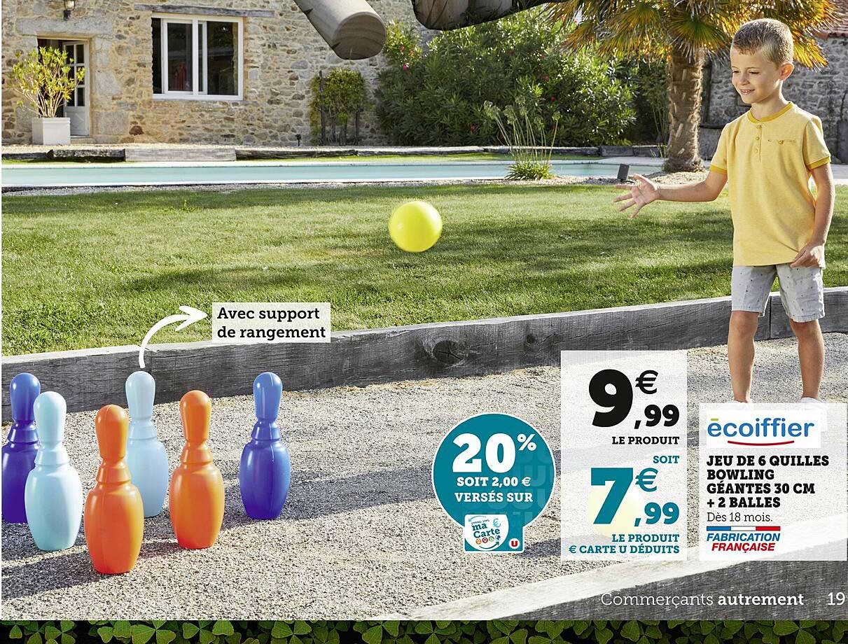 jeu de 6 quilles bowling géantes 30 cm + 2 balles écoiffier