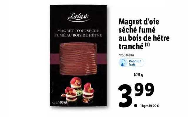 magret d'oie séché fumé au bois de hêtre tranché deluxe