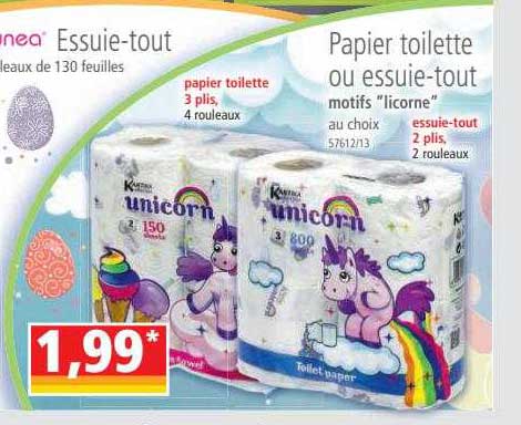 papier toilette ou essuie-tout motifs "licorne"