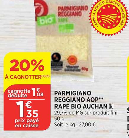 Parmigiano Reggiano Aop Râpé Bio Auchan