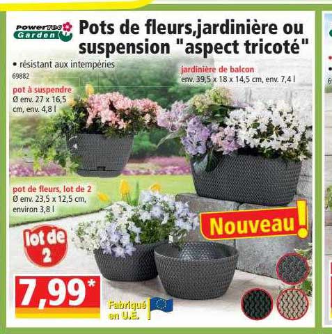 pots de fleurs, jardinière ou suspension "aspect tricoté" powertec garden