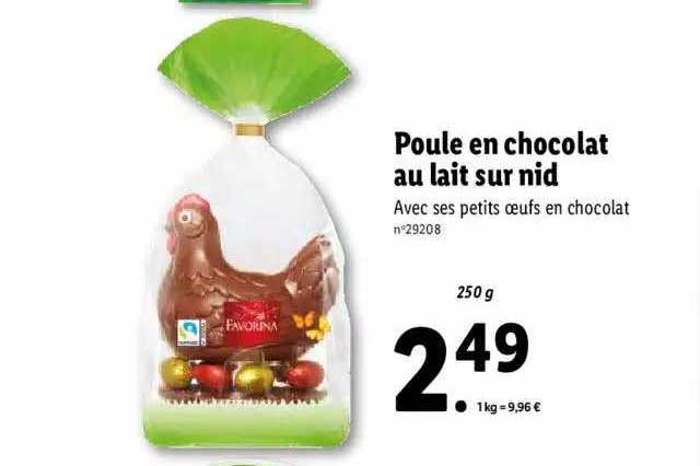 poule en chocolat au lait sur nid favorina