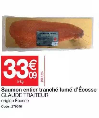 saumon entier tranché fumé d'écosse claude traiteur