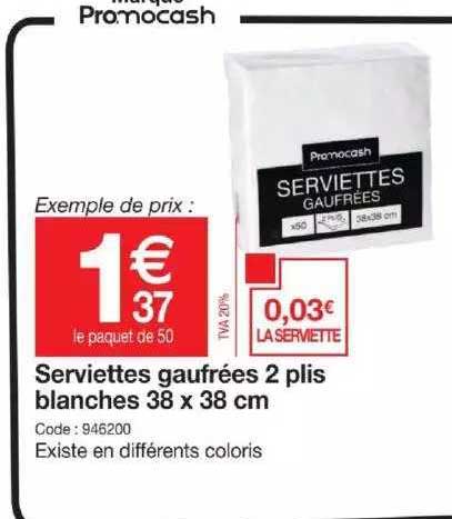 serviettes gaufrées 2 plis blanches 38 x 38 cm