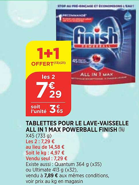 tablettes pour le lave-vaisselle all in 1 max powerball finish