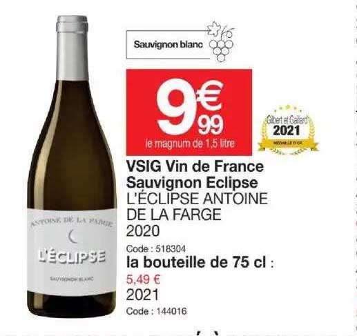 vsig vin de france sauvignon eclipse l'éclipse antoine de la farge 2020