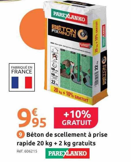 béton de scellement à prise rapide 20 kg + 2 kg gratuits parexlanko