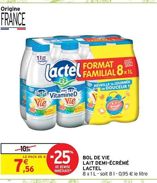 bol de vie lait demi-écrémé lactel