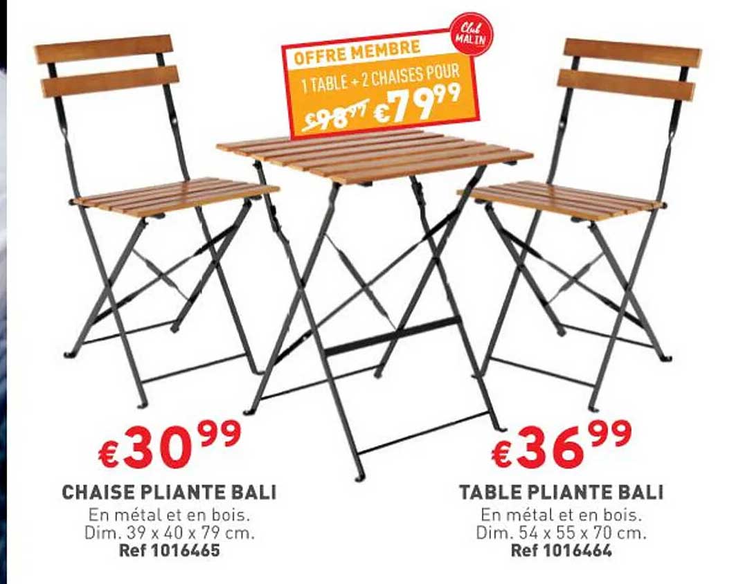 Chaise Pliante Bali, Table Pliante Bali